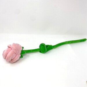 Velour Plush Pink Long Stem Rose Decor Valentines Gift Toy Pretend Play